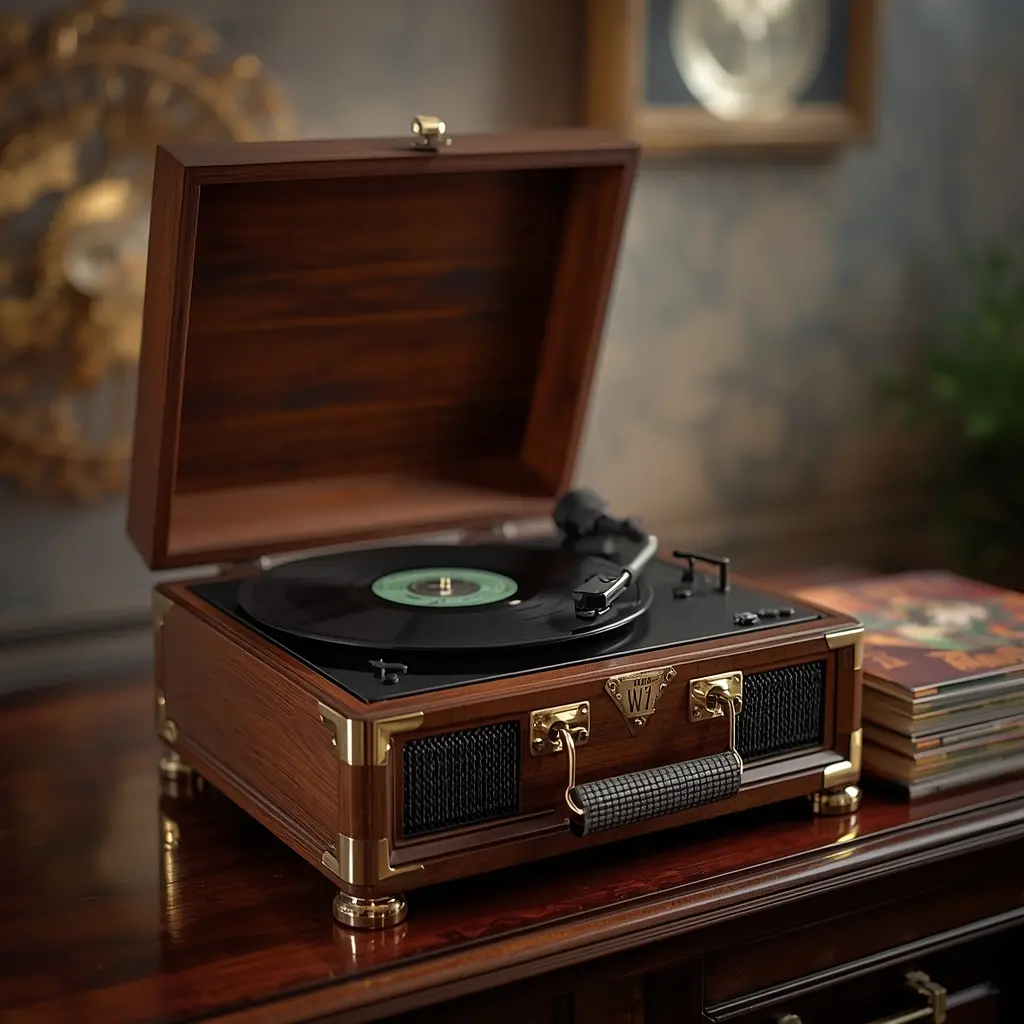 Restaurerad vintage skivspelare